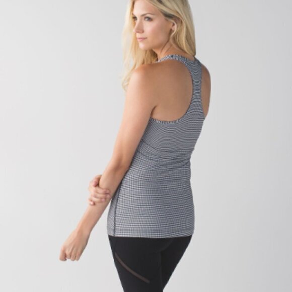 Lululemon Cool Racerback Gingham Luon White Black Size 6 - Picture 2 of 11